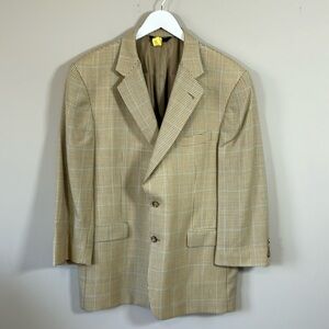 BURBERRY Mens Kensington Wool Blazer Cream Brown Houndstooth Sz 44 Reg